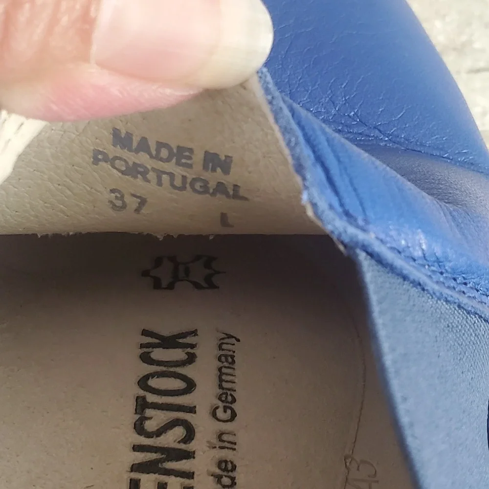 Birkenstock Barrie Womens Shoes Sz 6 Blue White Slip On Dock Boat Loafer